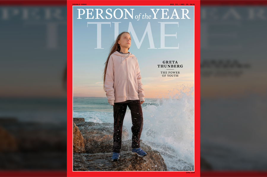 Capa da revista Time de dezembro de 2019, com Greta Thunberg - Tismoo