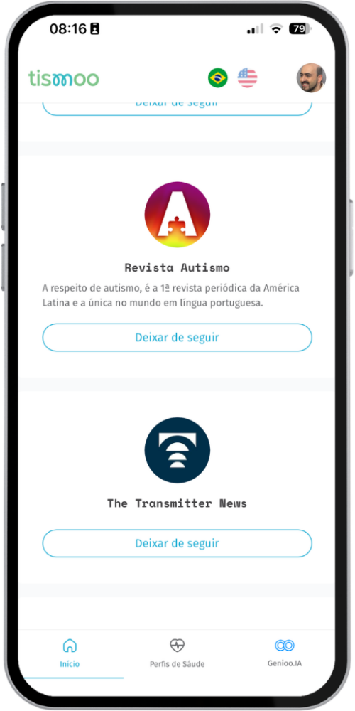 Fonte de conteúdo no app da Tismoo