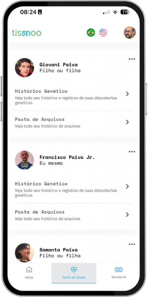 Tela de perfil de saúde do app