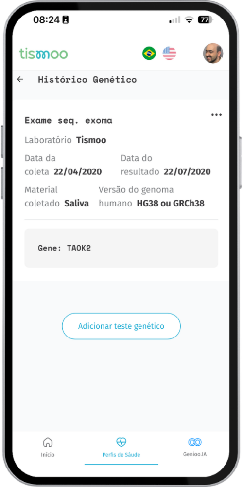 Detalhe do perfil de saúde no app